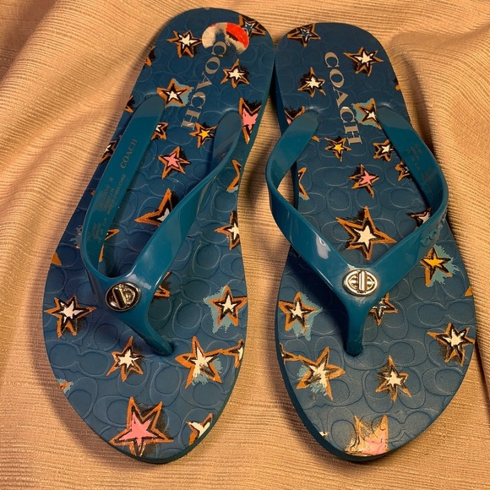 Coach star flip-flops worn once (partial tags)